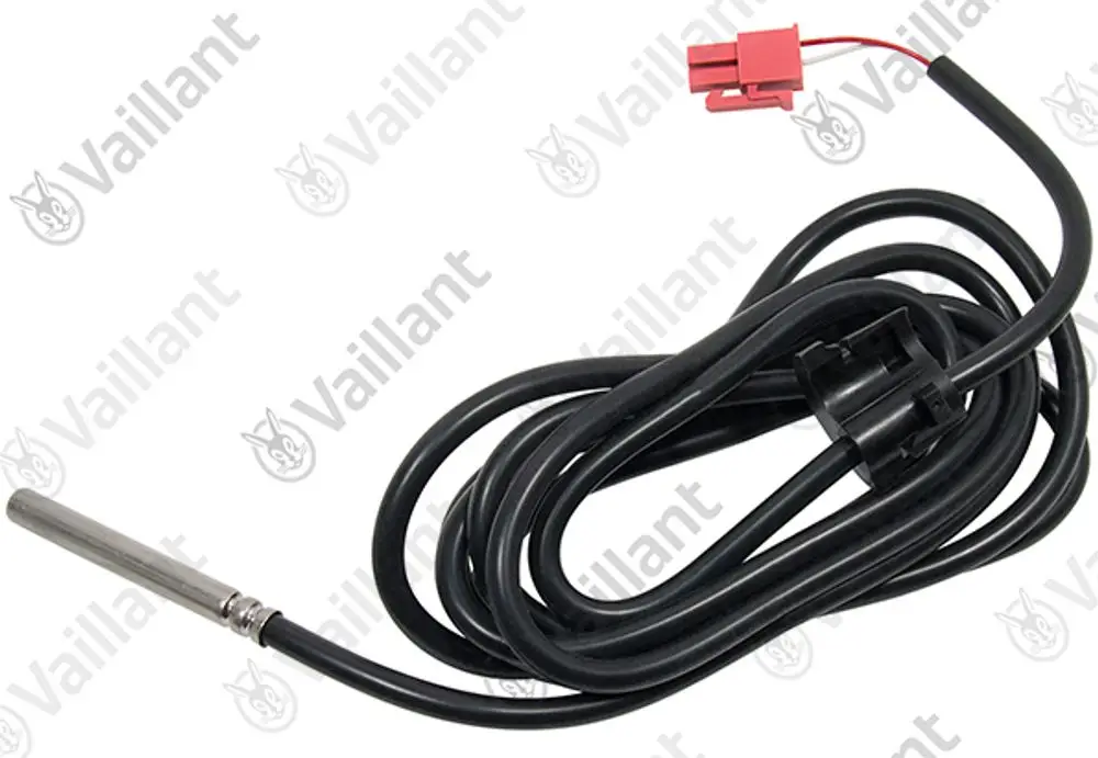 Vaillant Sensor mit Kabelbaum, Metallspitze und flexiblen Leitungen. Der Sensor ist für spezifische Heizsysteme konzipiert und zeigt Temperaturänderungen an.